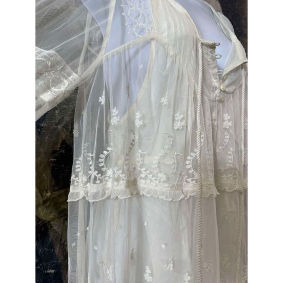 New Free People Stevie Maxi Dress Embroidered Sheer Mesh Ruffled Lined Sz Medium - Picture 8 of 9